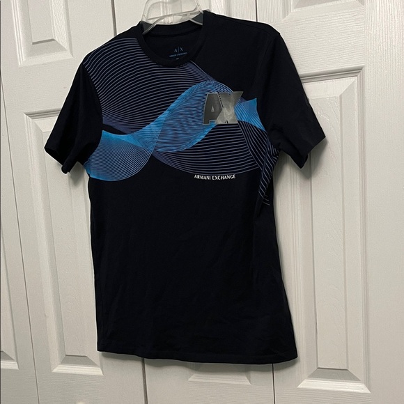 Armani Exchange Navy and Cyan Wave Tee medium - Picture 2 of 5
